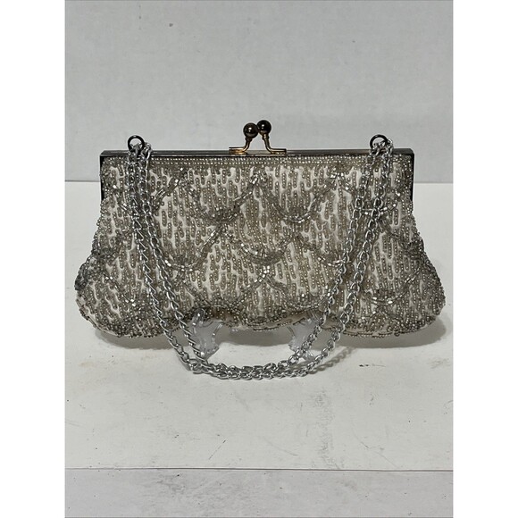 Beautiful Vintage Beaded Chandelier Style Evening Bag Handbag Clutch White - Picture 2 of 6